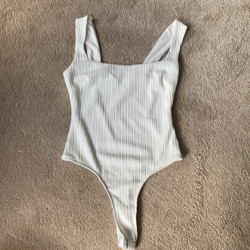 Astr White Ribbed Bodysuit
